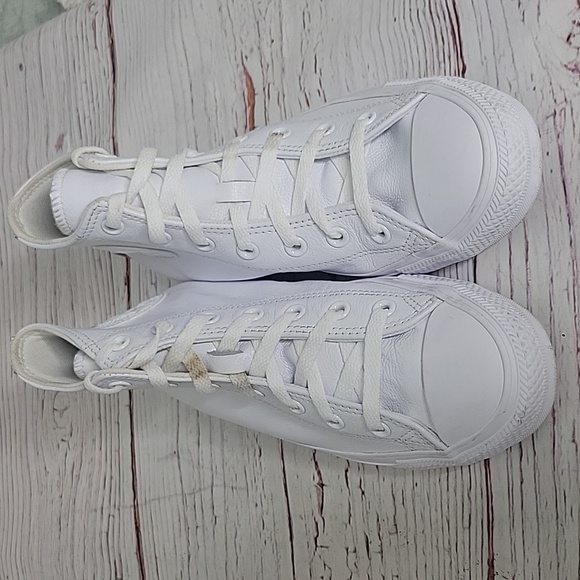 Converse All Star White Leather High Top Sneakers Women's Size 8 - Picture 4 of 11
